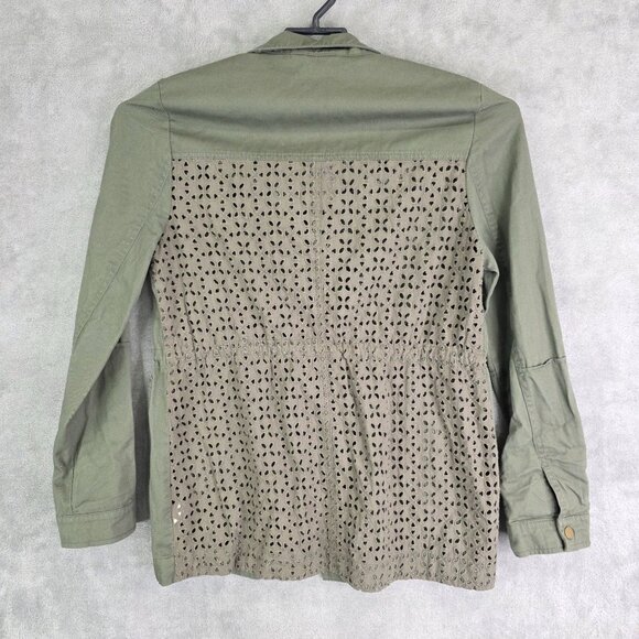 Womens Francescas Harper Olive Green Utility Jacket Lace Cutout Full Zip Size L - Picture 7 of 10